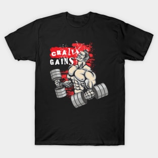 Crazy gains - Nothing beats the feeling of power that weightlifting, powerlifting and strength training it gives us! A beautiful vintage movie design representing body positivity! T-Shirt